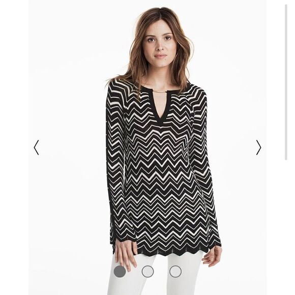 White House Black Market Bell Split Sleeve Chevron Stitch Tunic Sweater Size S - Picture 1 of 12